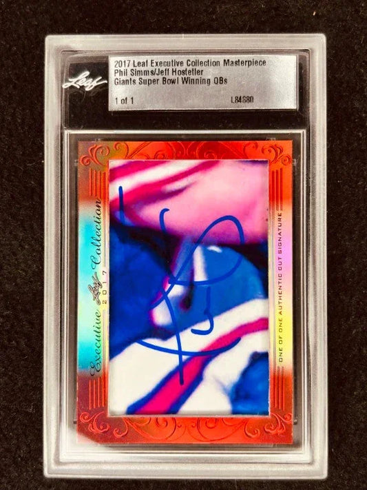 Phil Simms & Jeff Hostetler 2017 Leaf Masterpiece Cut Signature certified signed card 1/1 JSA NY Giants - AutographsForSale.com
