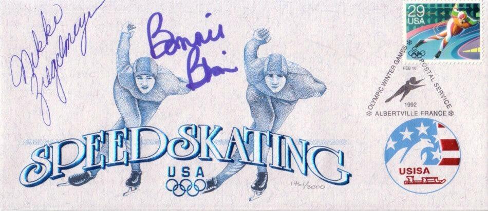 Bonnie Blair & Nikki Ziegelmeyer signed 1992 Olympic speed skating cachet - AutographsForSale.com