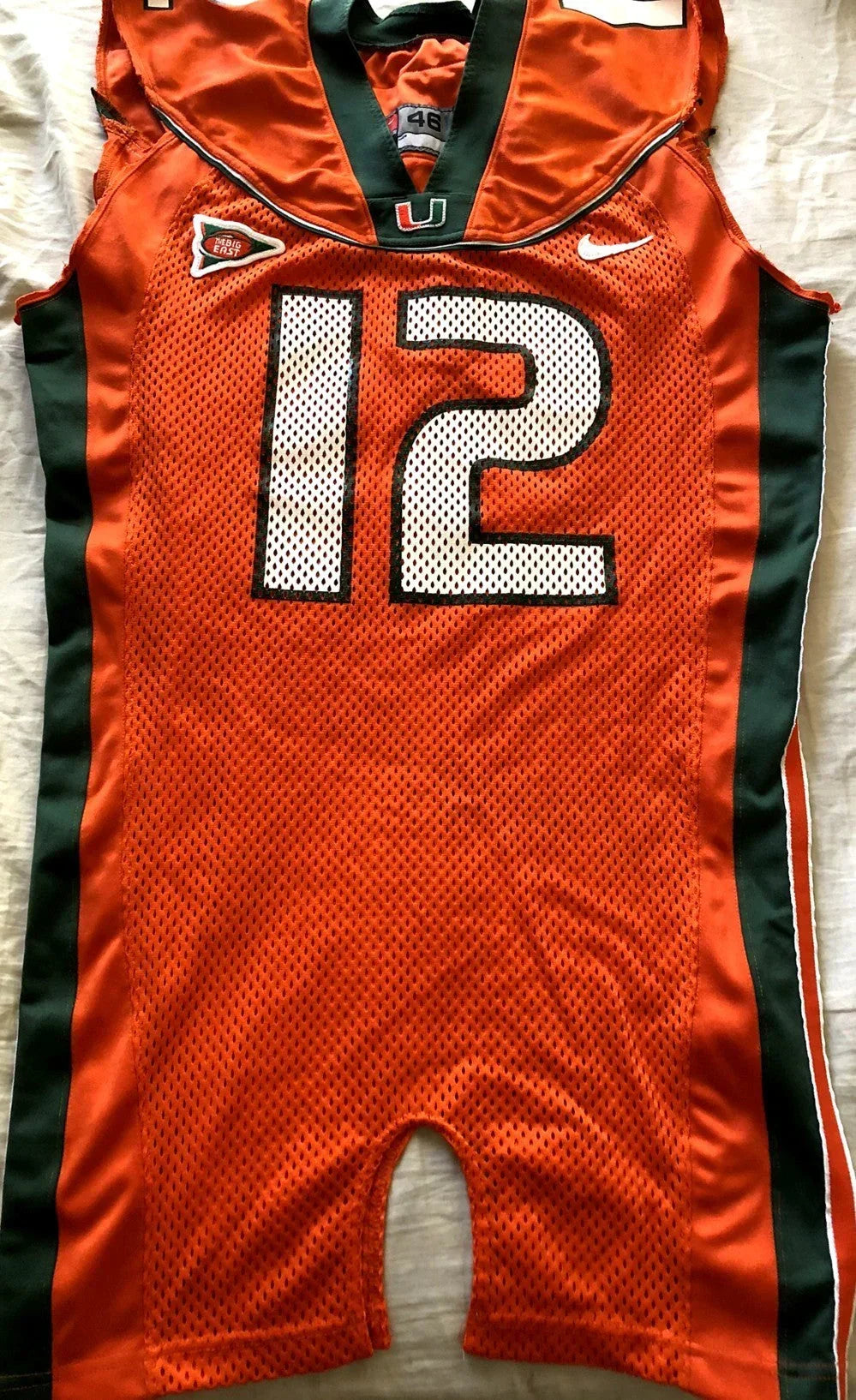 Marc Guillon Miami Hurricanes 2002 Nike game worn orange football jersey - AutographsForSale.com