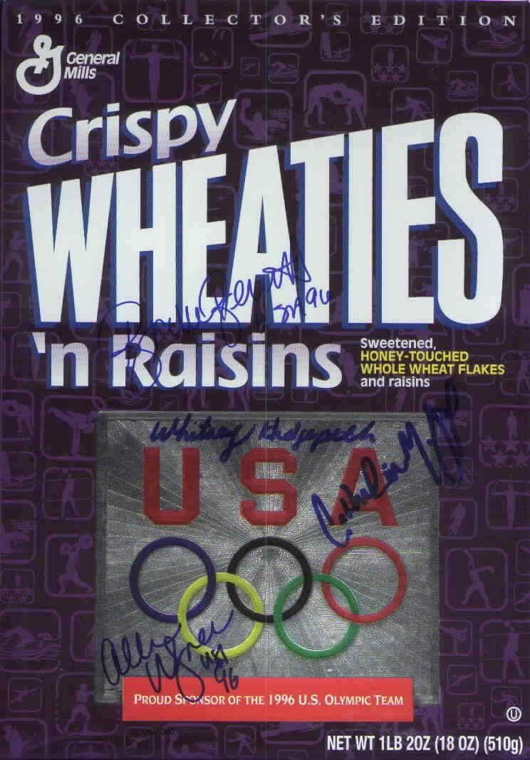 4 US Swim team medalists signed 1996 Olympics Wheaties box - AutographsForSale.com