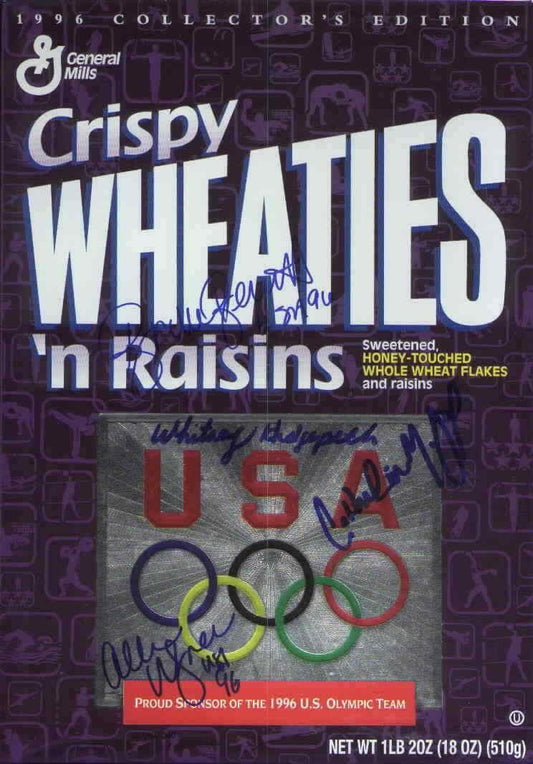 4 US Swim team medalists signed 1996 Olympics Wheaties box - AutographsForSale.com