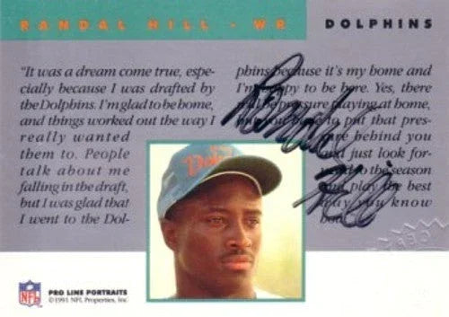 Randal Hill certified autograph Dolphins 1991 Pro Line RC - AutographsForSale.com