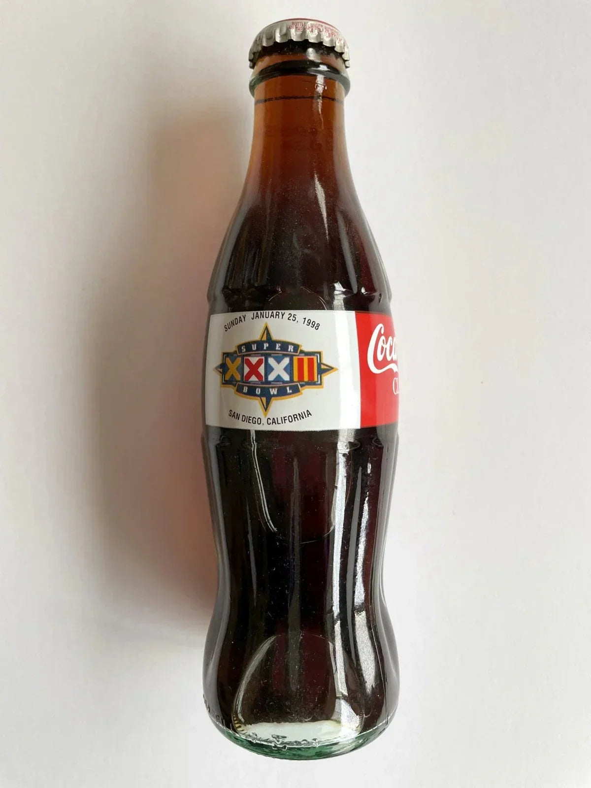 Super Bowl 32 XXXII Coke 8 ounce glass bottle unopened Broncos Win - AutographsForSale.com