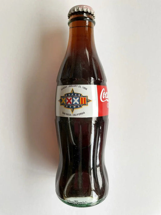 Super Bowl 32 XXXII Coke 8 ounce glass bottle unopened Broncos Win - AutographsForSale.com