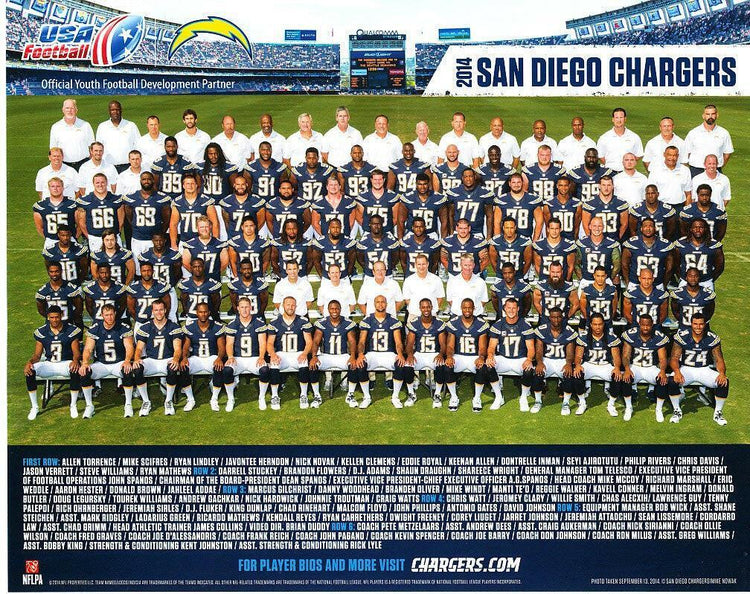2014 SD Chargers 8x10 team photo Keenan Allen Antonio Gates Philip Rivers - AutographsForSale.com