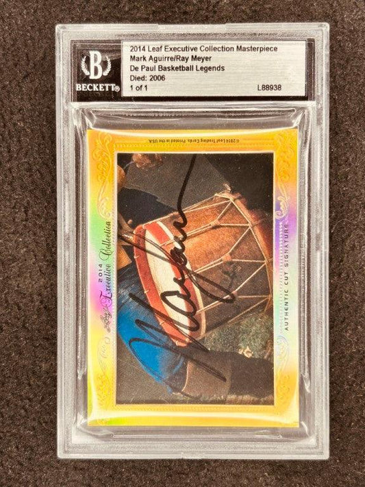 Mark Aguirre & Ray Meyer 2014 Leaf Masterpiece Cut Signature certified signed card 1/1 DePaul - AutographsForSale.com