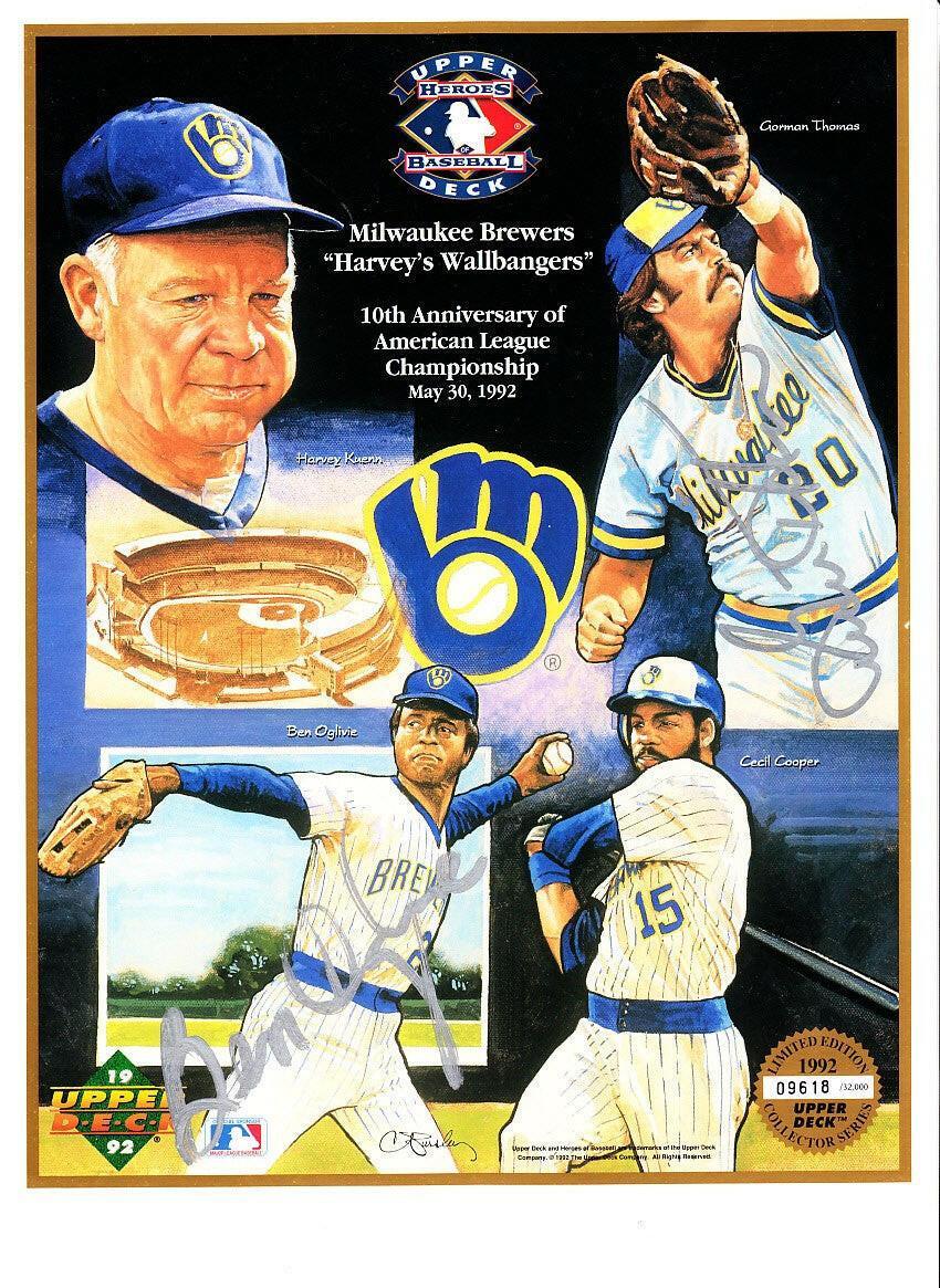 Ben Oglivie & Gorman Thomas signed 1992 Brewers Upper Deck card sheet - AutographsForSale.com