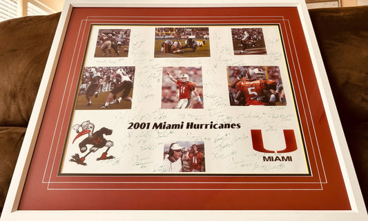 2001 Miami Hurricanes National Championship team autographed 16x20 photo framed Ken Dorsey Frank Gore Andre Johnson Clinton Portis JSA - AutographsForSale.com