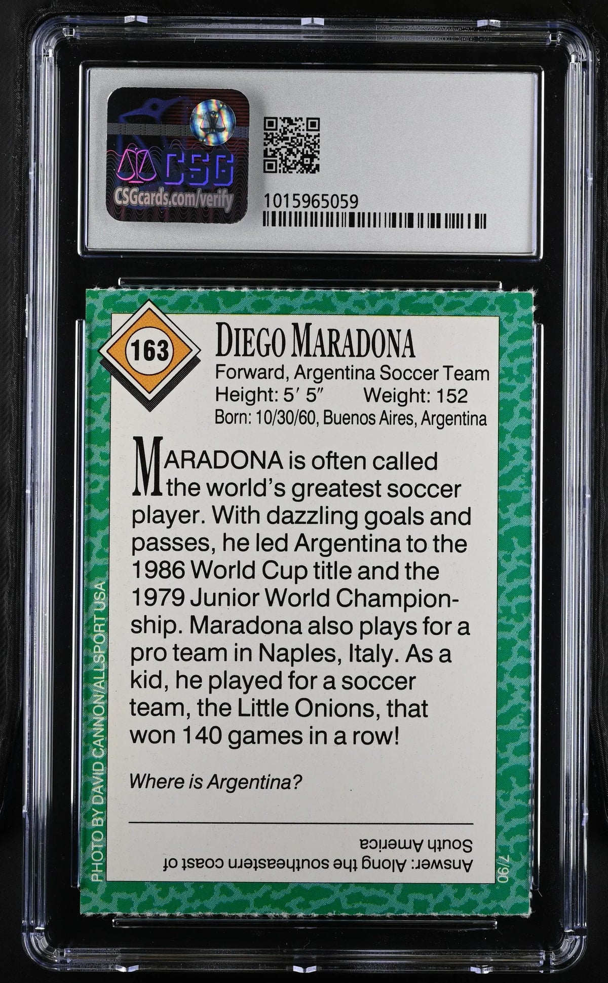 Diego Maradona 1990 Sports Illustrated for Kids soccer card CSG 8 Argentina - AutographsForSale.com