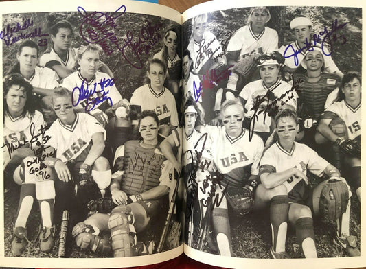 1996 US Olympic book signed by gold medal soccer, softball teams, Moceanu, Mike Powell, JSA authenticated