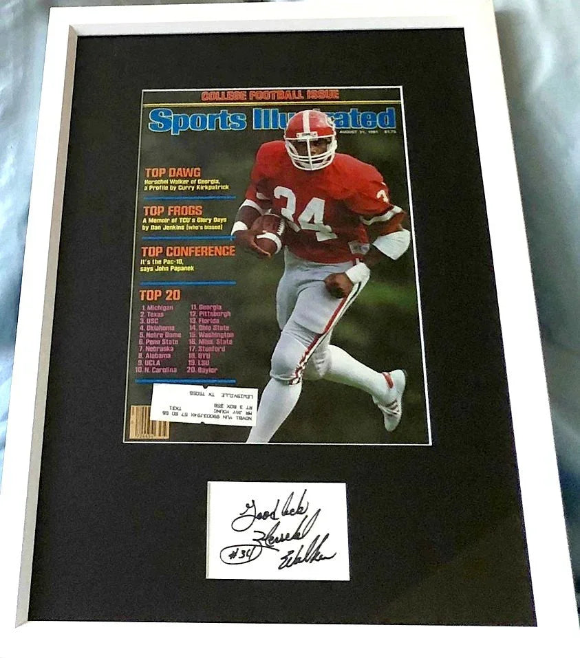 Herschel Walker signed index card framed Georgia Bulldogs 1981 Sports Illustrated cover JSA - AutographsForSale.com