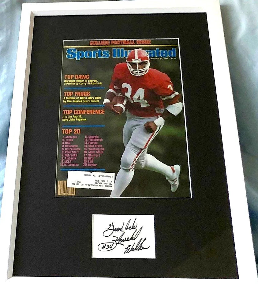 Herschel Walker autographed index card framed with Georgia Bulldogs 1981 Sports Illustrated cover JSA - AutographsForSale.com