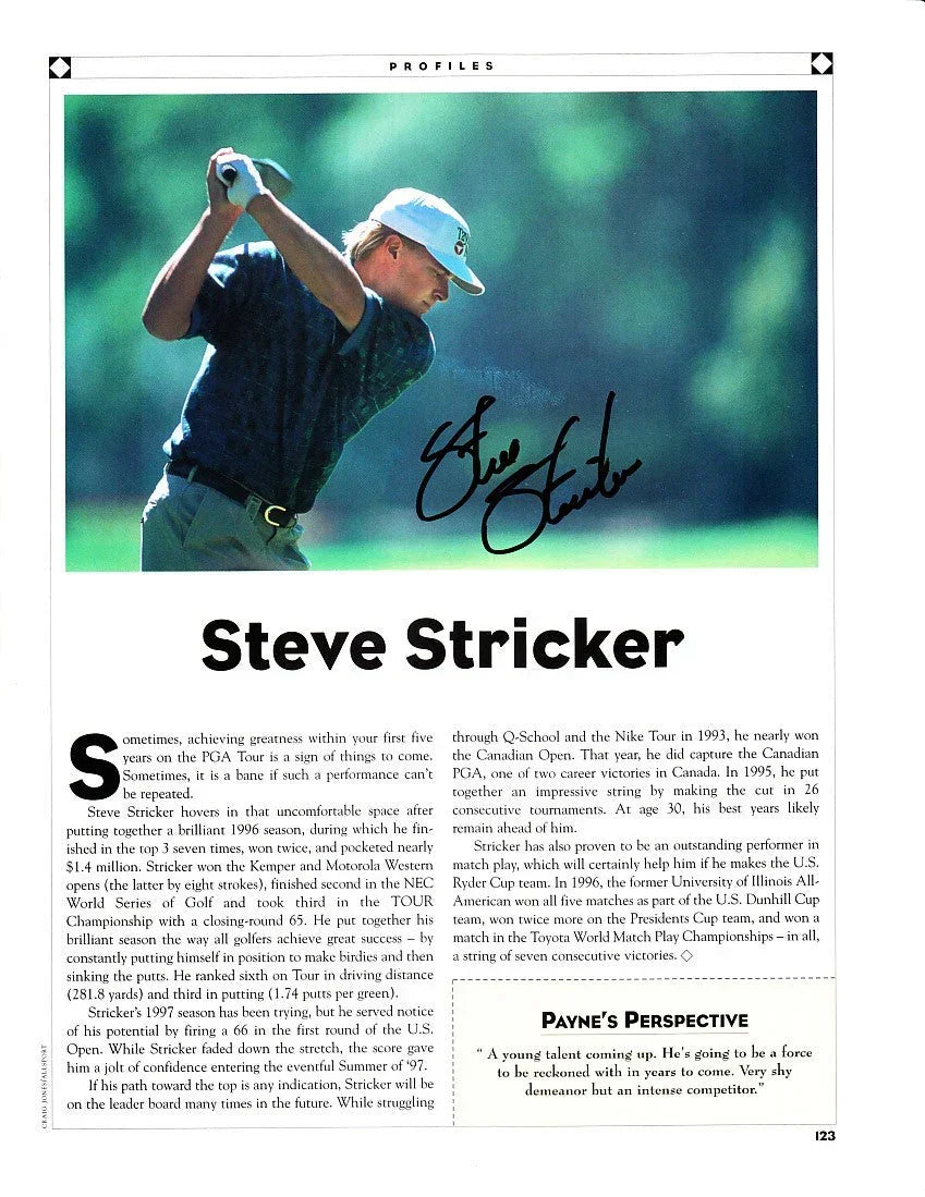 Steve Stricker autographed golf magazine page photo - AutographsForSale.com