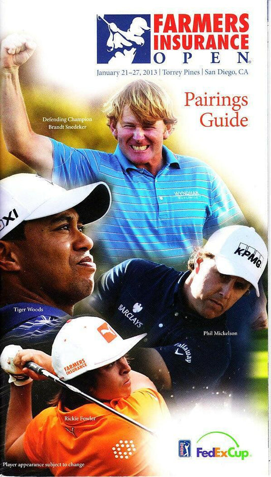 2013 Farmers Insurance Open program Pairings Tiger Woods PGA Tour Win 75 - AutographsForSale.com