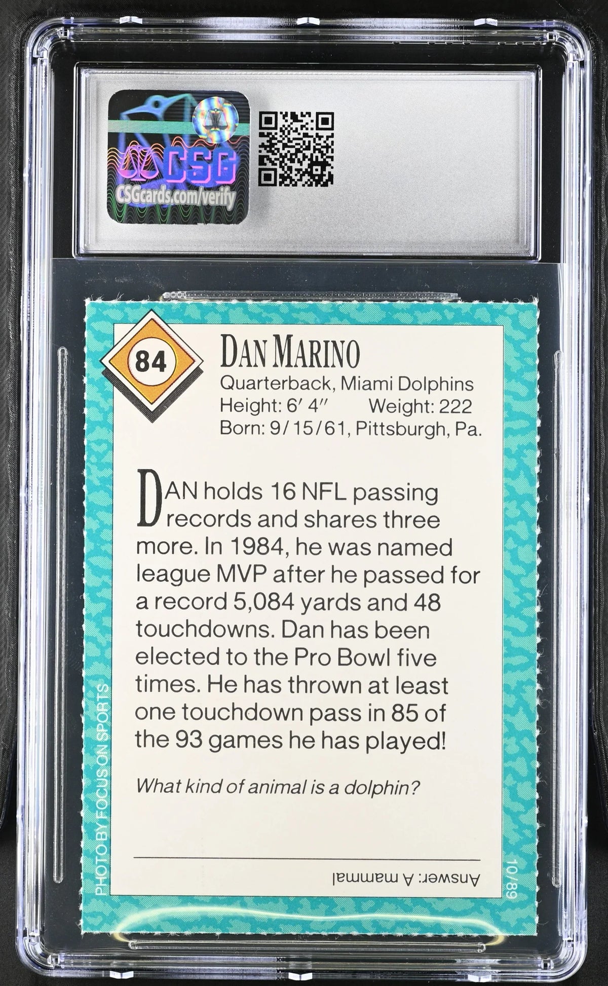 Dan Marino Miami Dolphins 1989 Sports Illustrated for Kids card CSG graded 9 MINT - AutographsForSale.com
