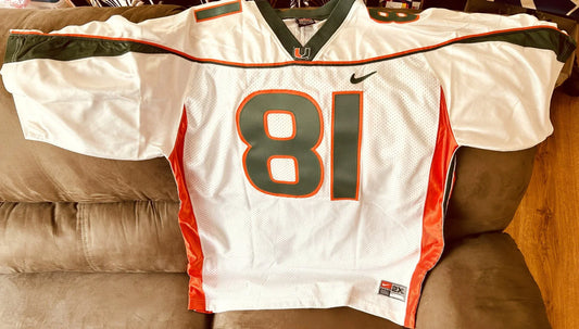 Kellen Winslow Jr. Miami Hurricanes 2001 2002 2003 Nike white stitched 2XL jersey - AutographsForSale.com