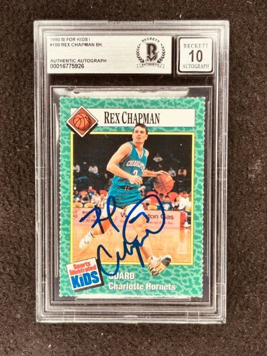 Rex Chapman signed Charlotte Hornets 1990 SI for Kids card BAS certified grade 10 - AutographsForSale.com