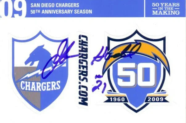 John Hadl signed 2009 SD Chargers 50th Anniversary sticker sheet - AutographsForSale.com