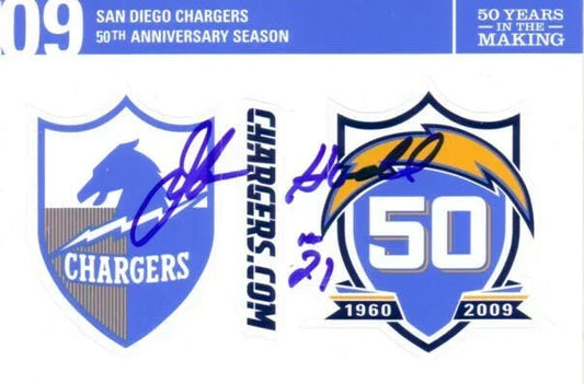 John Hadl signed 2009 SD Chargers 50th Anniversary sticker sheet - AutographsForSale.com