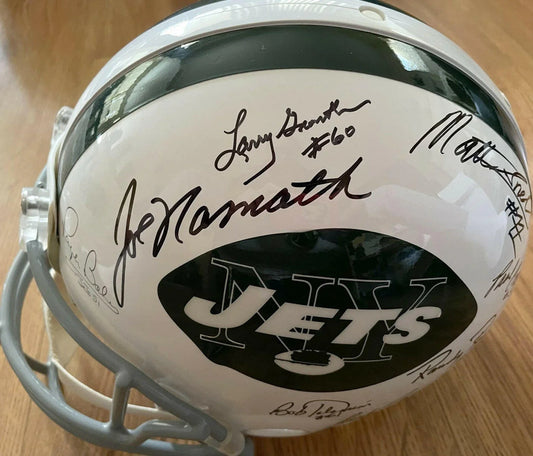 1968 New York Jets Super Bowl 3 Champion Team autographed full size game helmet (Joe Namath) STEINER - AutographsForSale.com