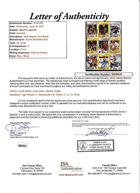 Tiger Woods autographed 1996 Sports Illustrated for Kids Rookie Card sheet JSA - AutographsForSale.com