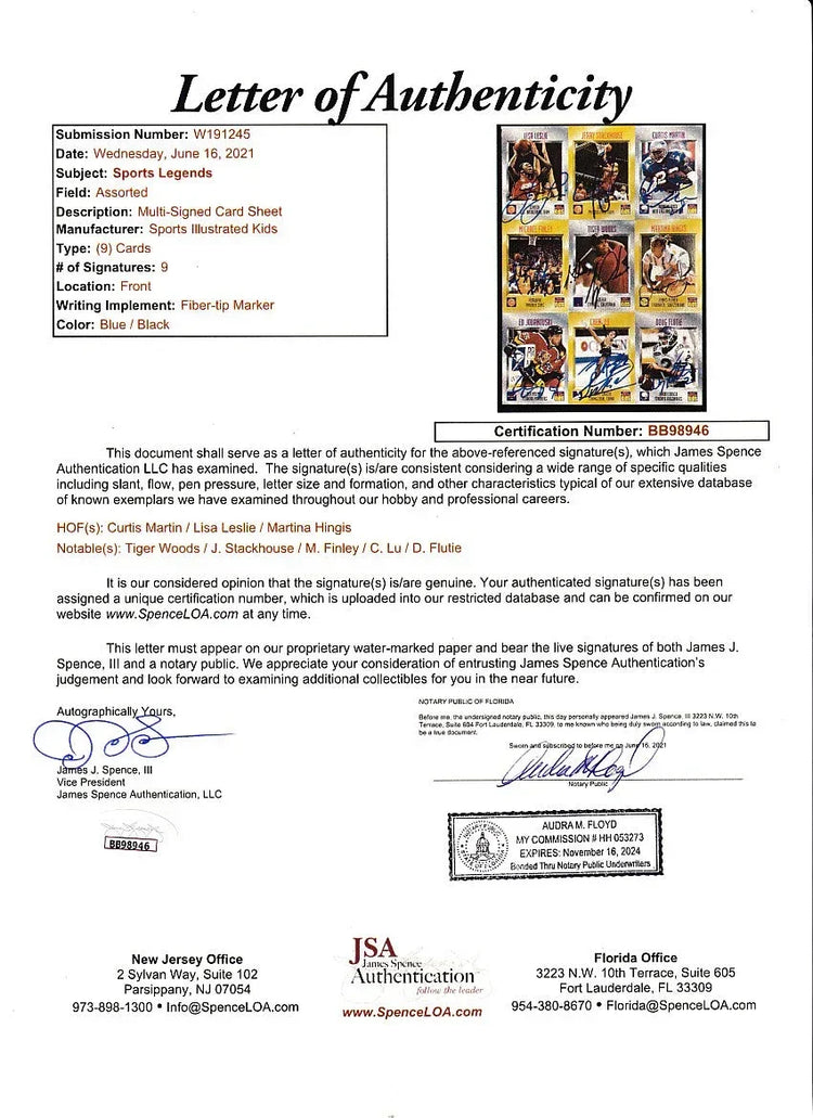 Tiger Woods autographed 1996 Sports Illustrated for Kids Rookie Card sheet JSA - AutographsForSale.com