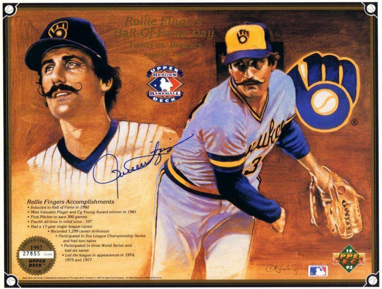 Rollie Fingers signed Brewers 1992 Upper Deck card sheet - AutographsForSale.com