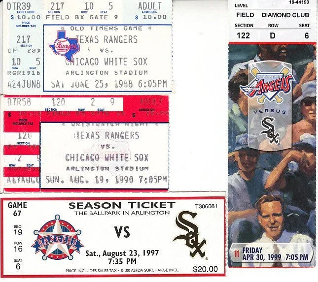 White Sox 4 vintage road game ticket stubs (Frank Thomas) - AutographsForSale.com