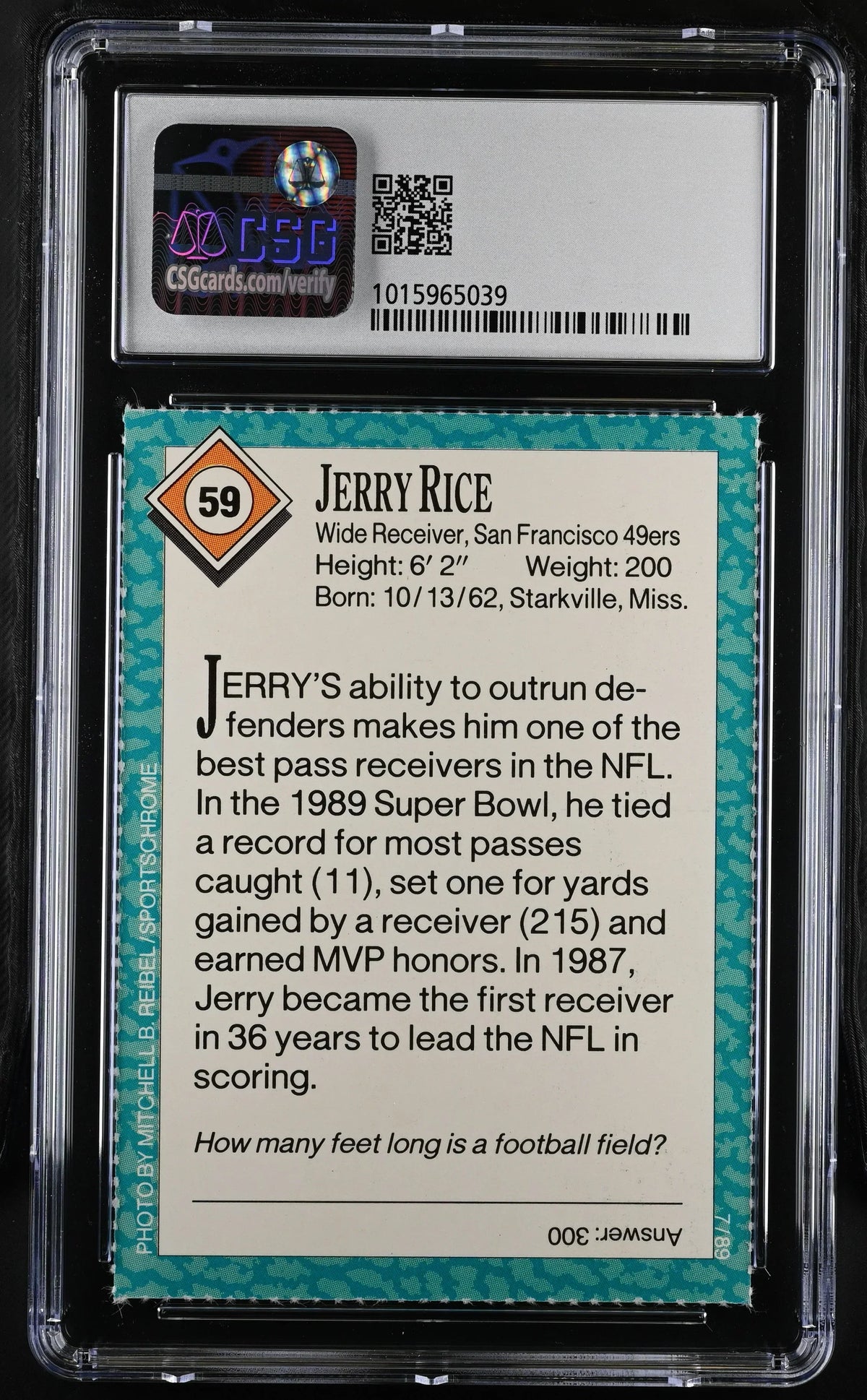Jerry Rice SF 49ers 1989 SI for Kids card CSG grade 9 MT - AutographsForSale.com
