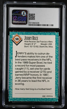 Jerry Rice SF 49ers 1989 SI for Kids card CSG grade 9 MT - AutographsForSale.com