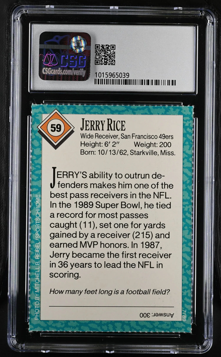Jerry Rice SF 49ers 1989 SI for Kids card CSG grade 9 MT - AutographsForSale.com