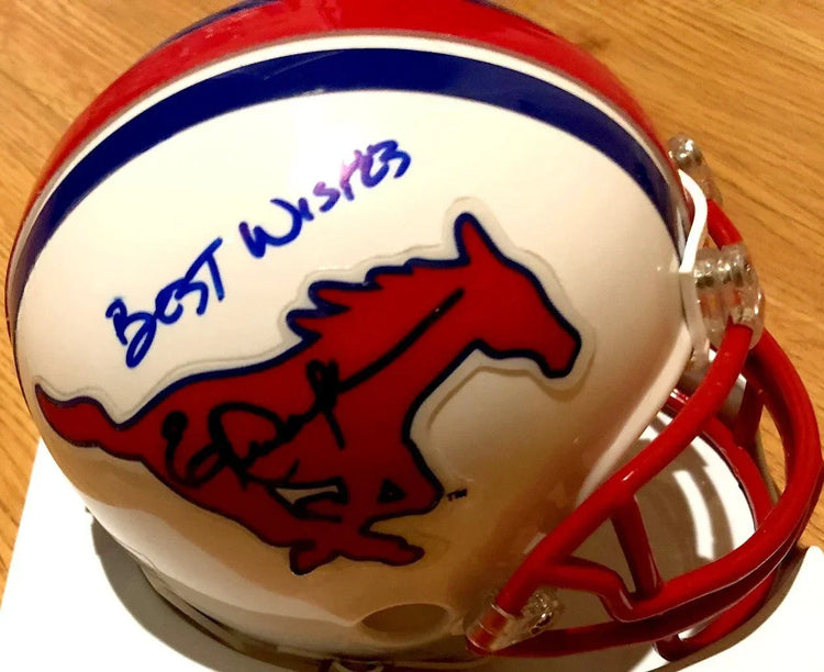Eric Dickerson signed SMU Mustangs mini helmet w/ BEST WISHES JSA - AutographsForSale.com