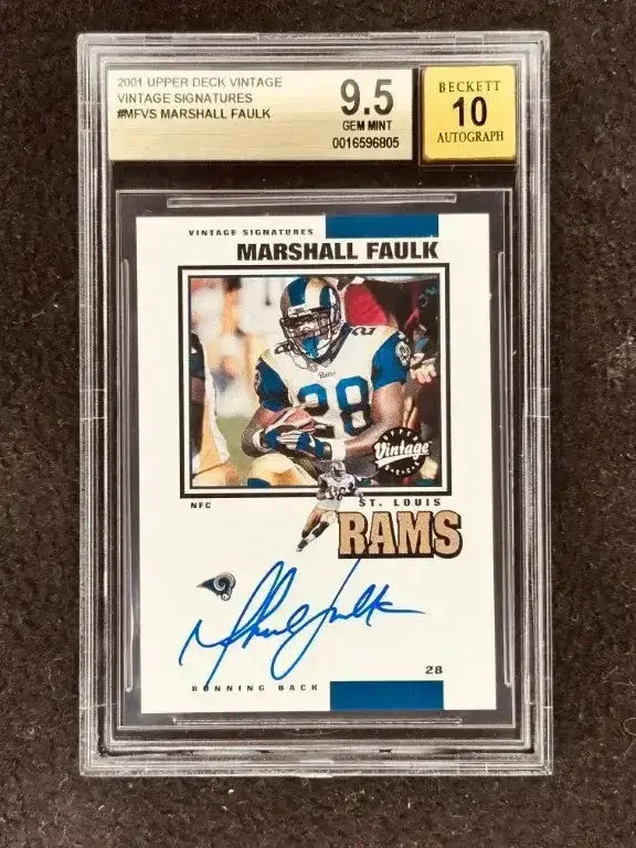 Marshall Faulk certified signed St Louis Rams 2001 Upper Deck card BGS 9.5 BAS 10 - AutographsForSale.com