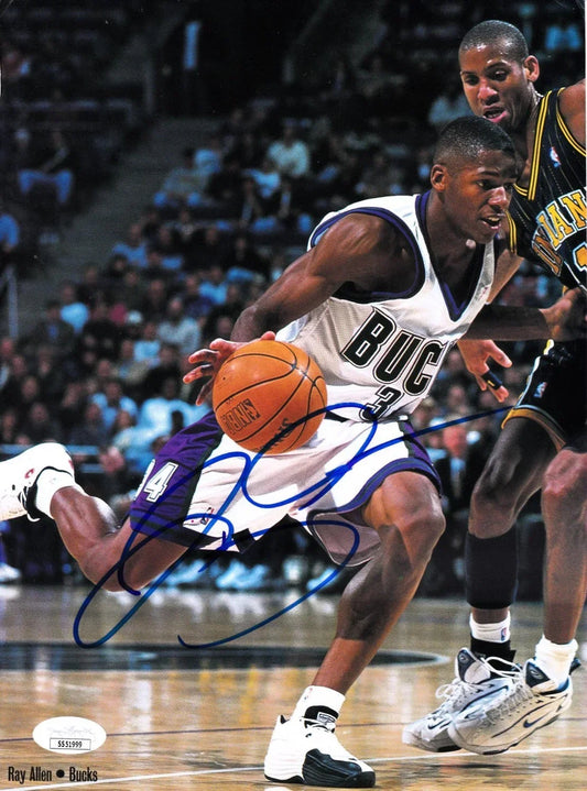 Ray Allen signed Milwaukee Bucks full page basketball magazine photo JSA - AutographsForSale.com
