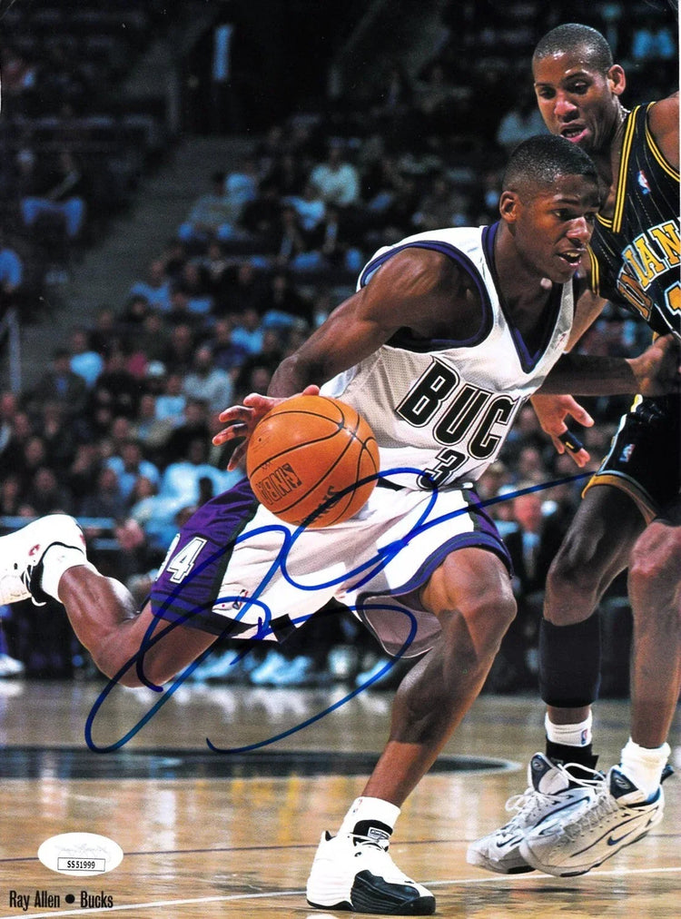 Ray Allen signed Milwaukee Bucks full page basketball magazine photo JSA - AutographsForSale.com