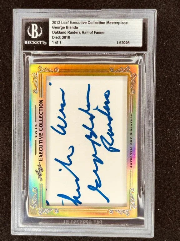 George Blanda 2013 Leaf Masterpiece Cut Signature certified signed card 1/1 JSA Raiders - AutographsForSale.com
