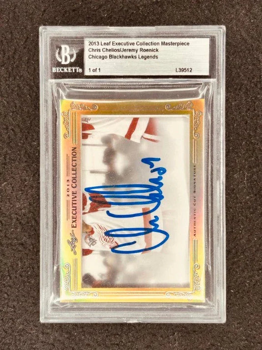 Chris Chelios & Jeremy Roenick 2013 Leaf Masterpiece Cut Signature autograph card 1/1 JSA Blackhawks - AutographsForSale.com