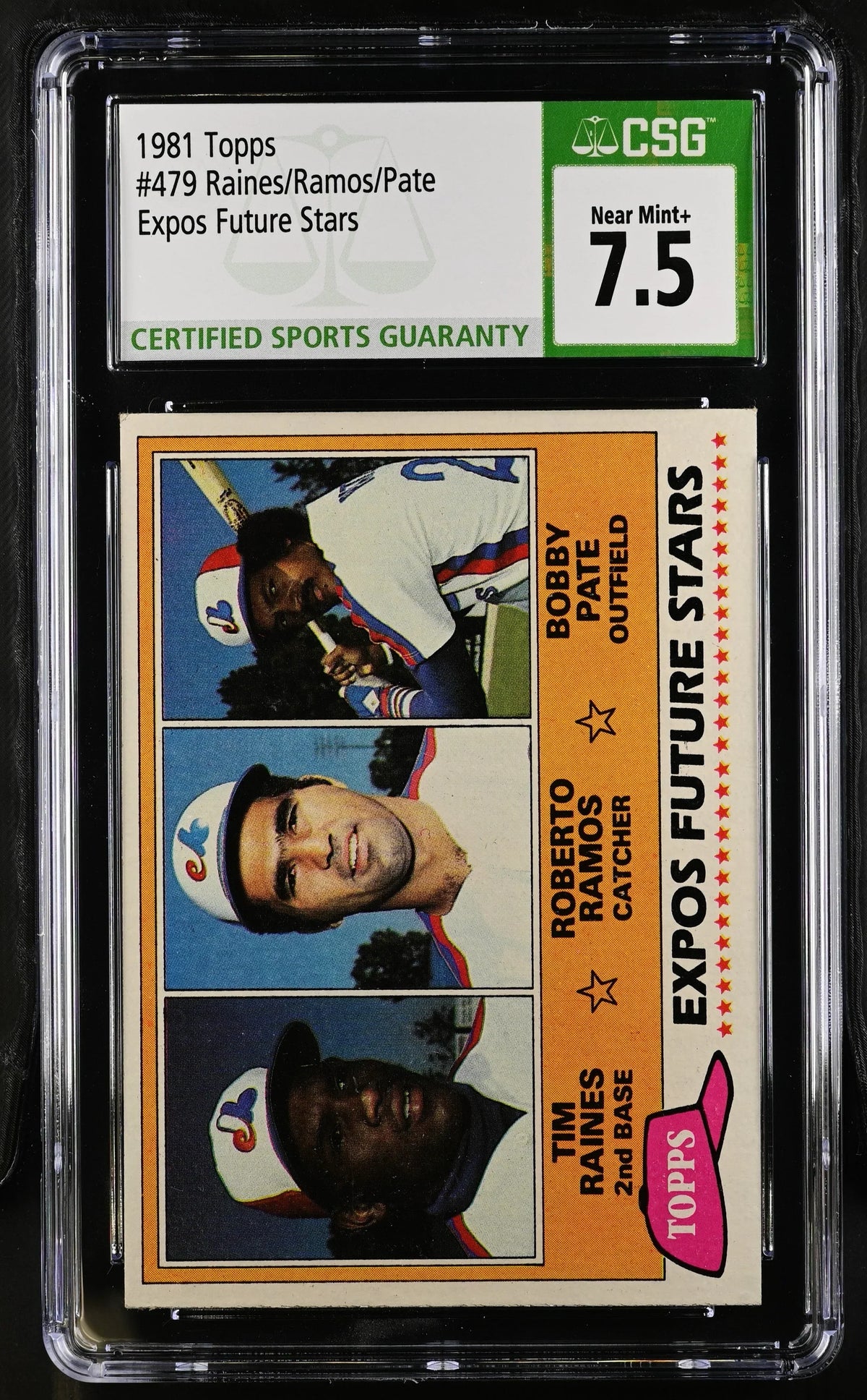 Tim Raines Montreal Expos 1981 Topps Rookie Card #479 Graded CSG 7.5 - AutographsForSale.com