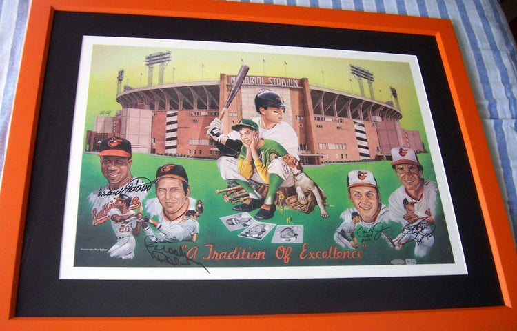 Jim Palmer Cal Ripken Brooks Robinson Frank Robinson signed Orioles 1991 litho framed JSA - AutographsForSale.com