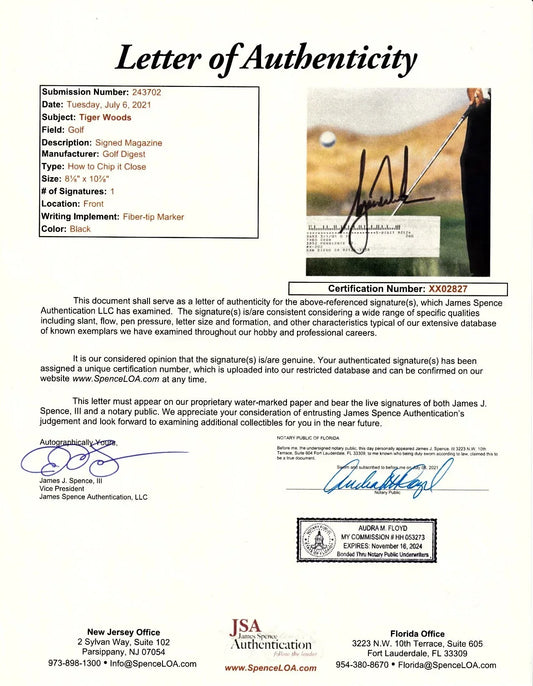 Tiger Woods autographed 2002 Golf Digest magazine JSA - AutographsForSale.com