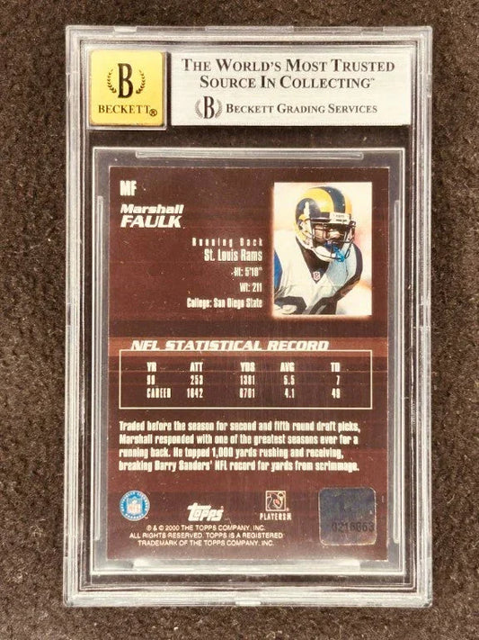 Marshall Faulk certified signed St Louis Rams 2000 Topps card BGS 8.5 BAS 10 - AutographsForSale.com