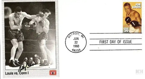 Billy Conn signed All World boxing card affixed to 1993 Joe Louis 1st Day cover - AutographsForSale.com