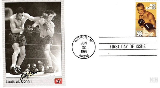 Billy Conn signed All World boxing card affixed to 1993 Joe Louis 1st Day cover - AutographsForSale.com
