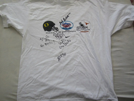 2000 Oregon Ducks signed Holiday Bowl Nike T Shirt Mike Bellotti Justin Peelle - AutographsForSale.com