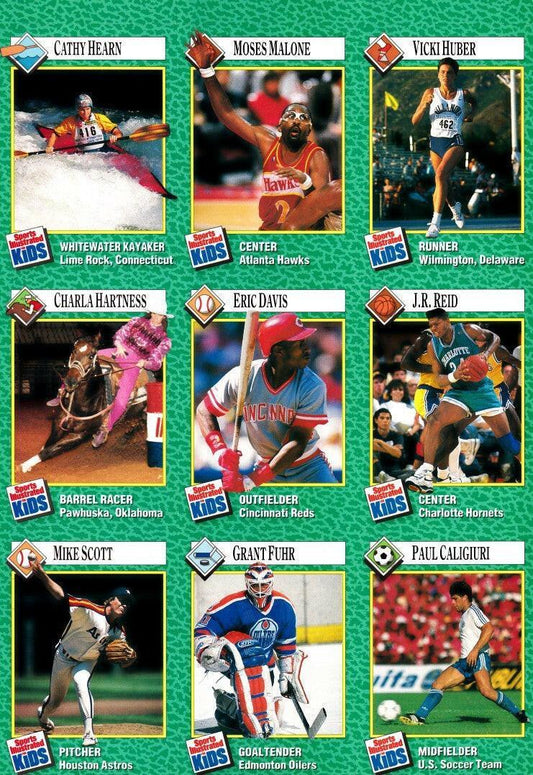 Paul Caligiuri Eric Davis Grant Fuhr Moses Malone 1990 SI for Kids card sheet - AutographsForSale.com