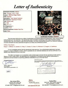 1998 San Diego Padres team autographed media guide cover framed JSA Ken Caminiti Tony Gwynn Trevor Hoffman - AutographsForSale.com