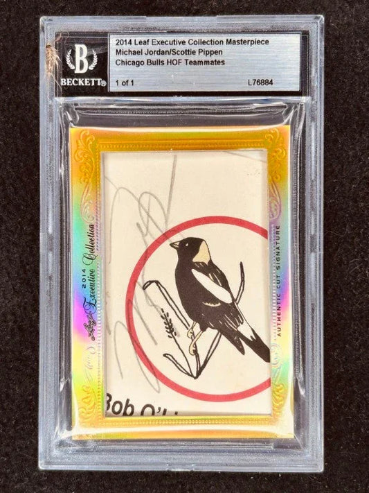 Michael Jordan & Scottie Pippen 2014 Leaf Masterpiece Cut Signature certified signed card 1/1 PSA Chicago Bulls - AutographsForSale.com