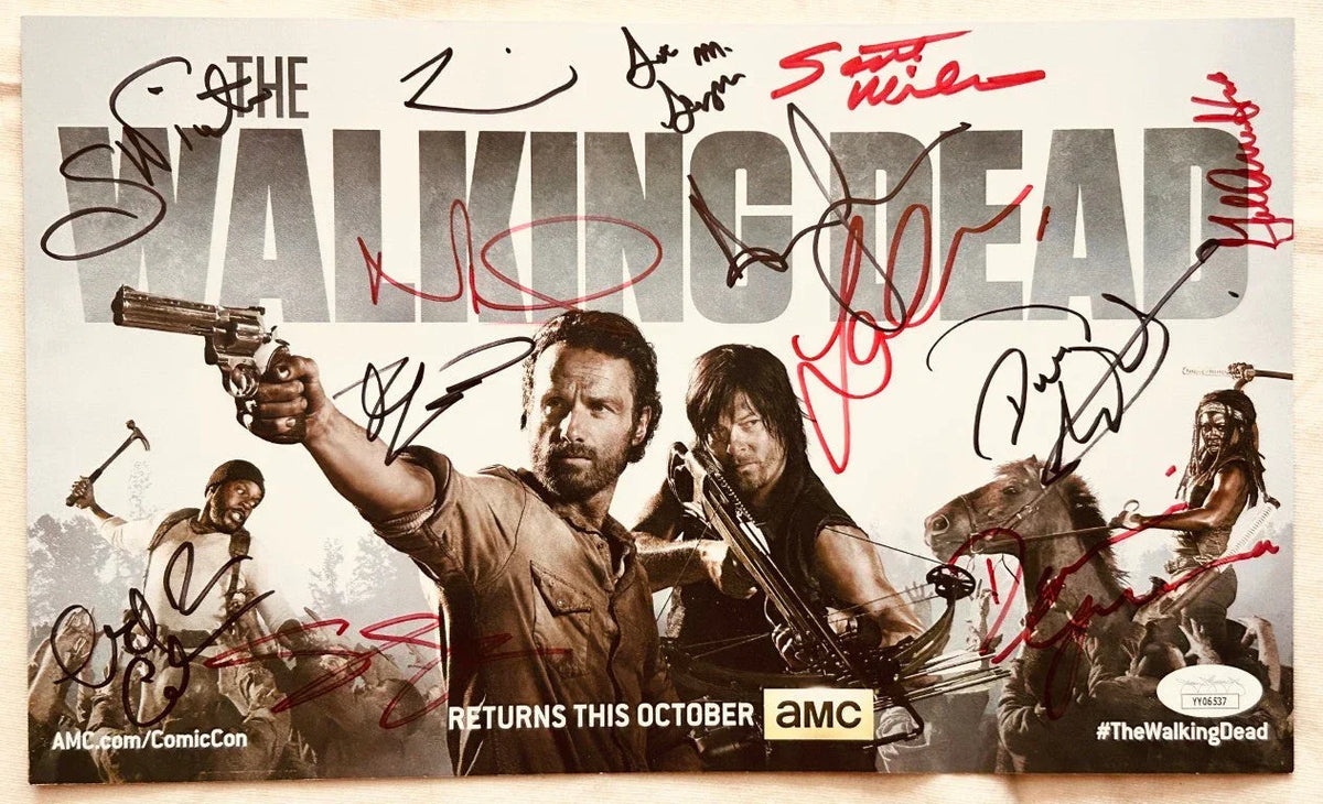 Walking Dead cast signed 2013 SDCC photo card Andrew Lincoln Norman Reedus JSA - AutographsForSale.com