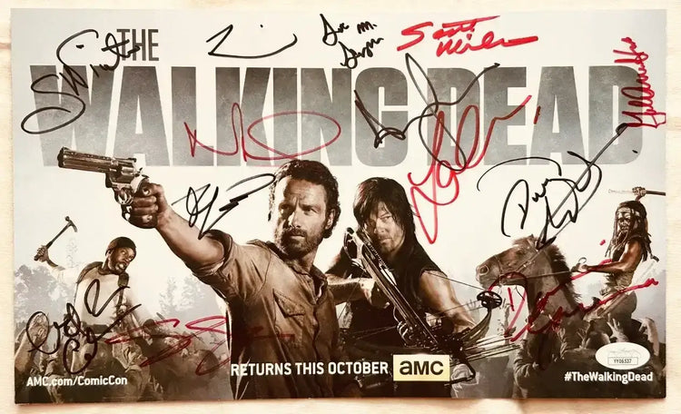 Walking Dead cast signed 2013 SDCC photo card Andrew Lincoln Norman Reedus JSA - AutographsForSale.com