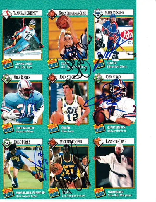 Signed 1989 SI for Kids card sheet John Elway Mark Messier JSA - AutographsForSale.com